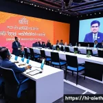 AI 윤리와 AI 규제 기관 - A professional conference scene set in India featuring diverse Indian professionals discussing AI et...