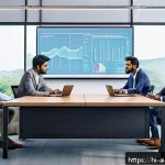 AI 윤리와 AI 사용 가이드 - A diverse group of Indian professionals in a modern office setting discussing AI ethics and social r...